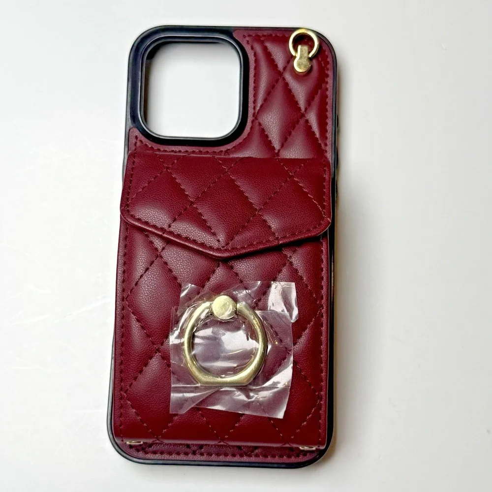 Crossbody Womens Leather Zipper Magnetic Card Wallet Phone Case Purse‎ Wine NEW
